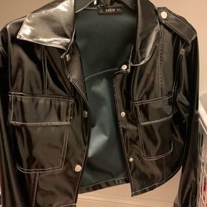 faux leather cropped jacket